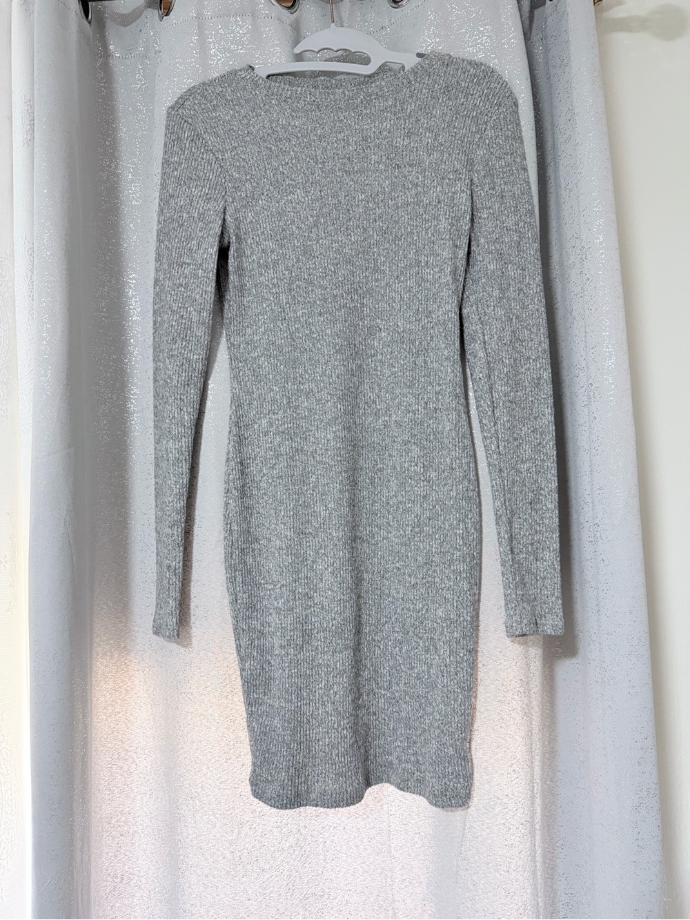 Fashion Nova Gray Ribbed Long Sleeve Bodycon Dress